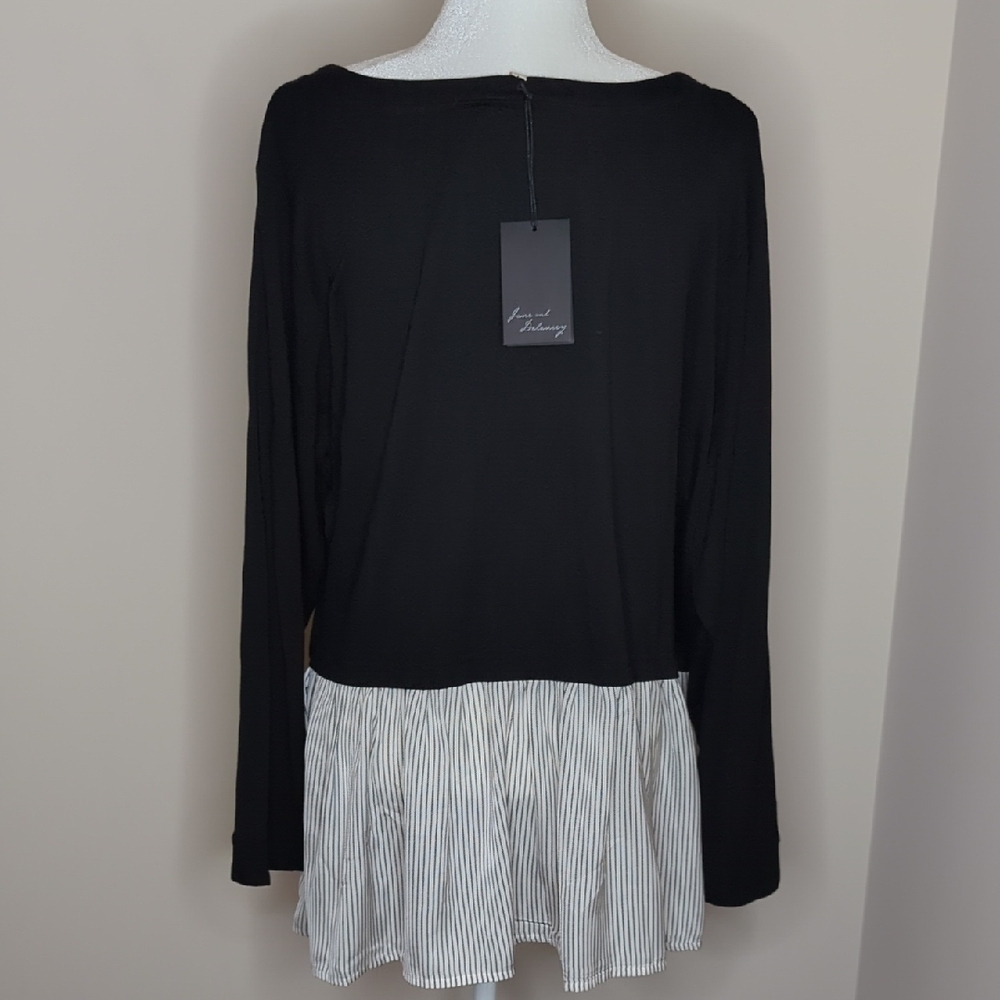 Jane And Delancey Black Layered Long-Sleeve Tunic with Striped Hem Size 2x - Picture 6 of 11